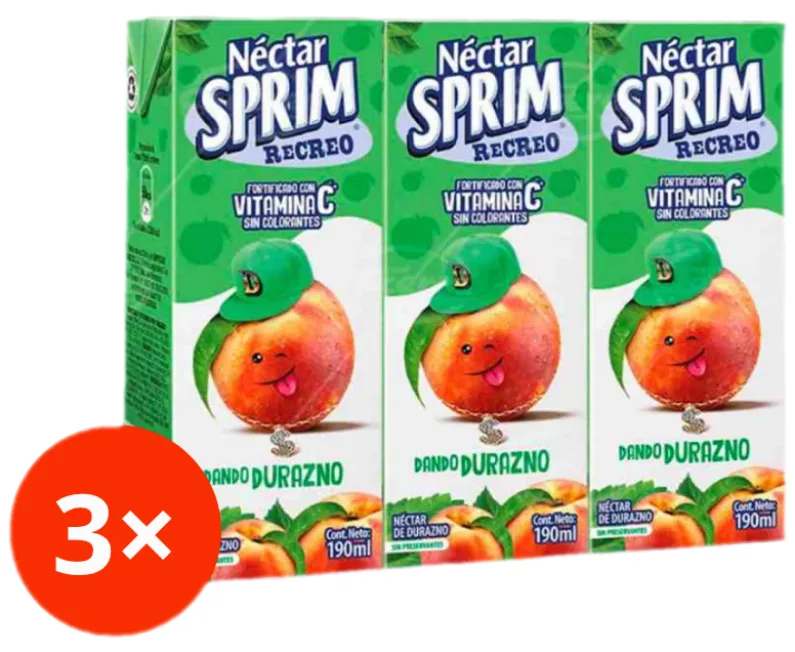 Bombillin Durazno 190ml Sprim Pack 3 unidades