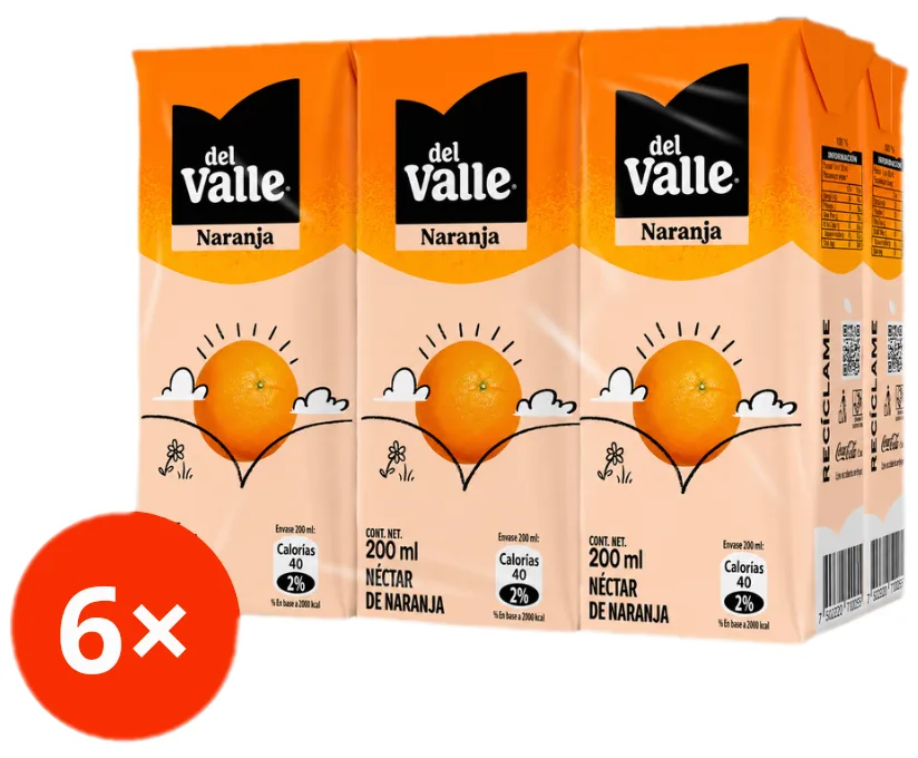Bombillin Naranja 200ml Del Valle Pack 6 unidades