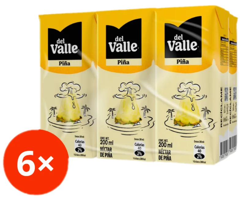 Bombillin Piña 200ml Del Valle Pack 6 unidades