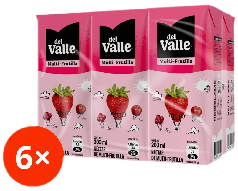 Bombillin Multi-Frutilla 200ml Del Valle Pack 6 unidades