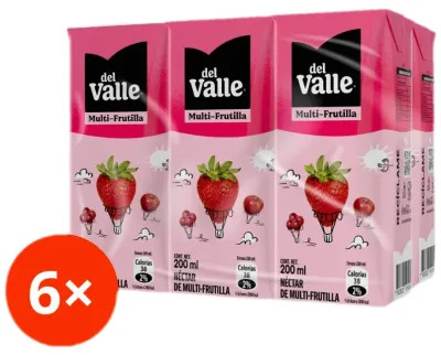 Bombillin Multi-Frutilla 200ml Del Valle Pack 6 unidades