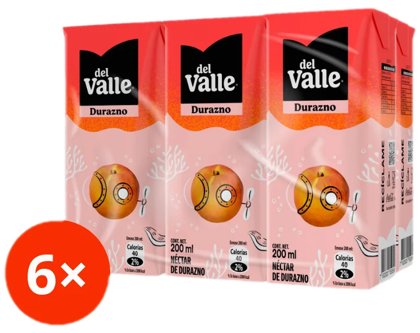 Bombillin Durazno 200ml Del Valle Pack 6 unidades