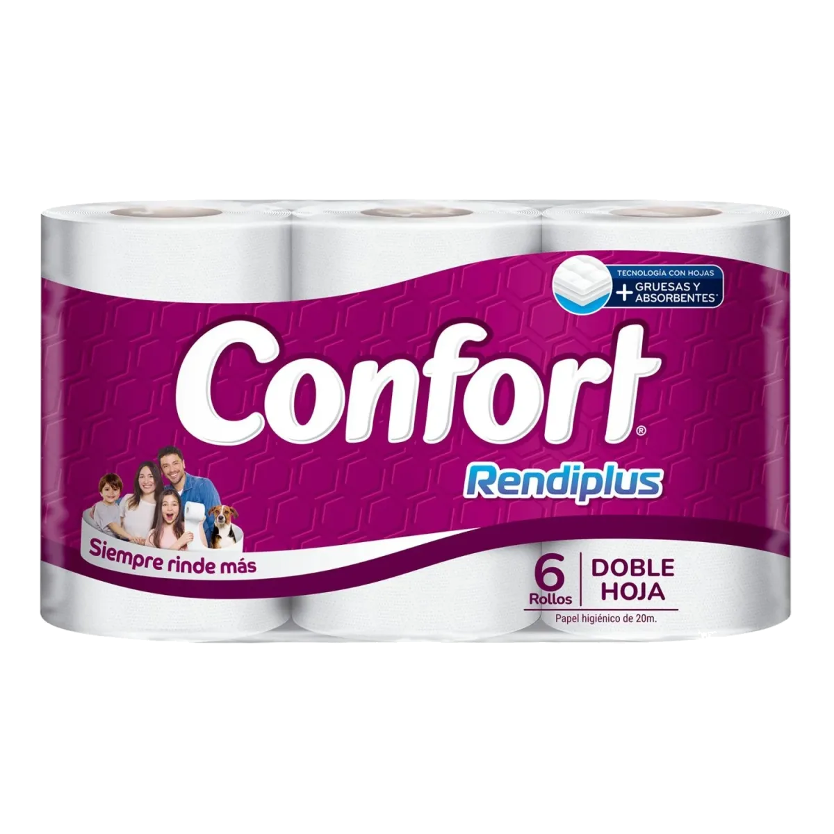Papel Higiénico Confort Rendiplus Doble Hoja 20mt 6 unidades Confort