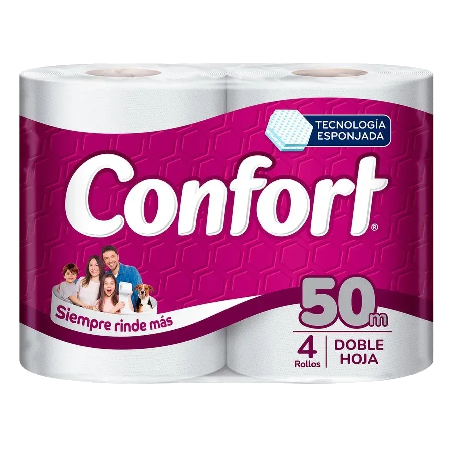 Papel Higiénico Doble Hoja 50mt 4 unidades Confort