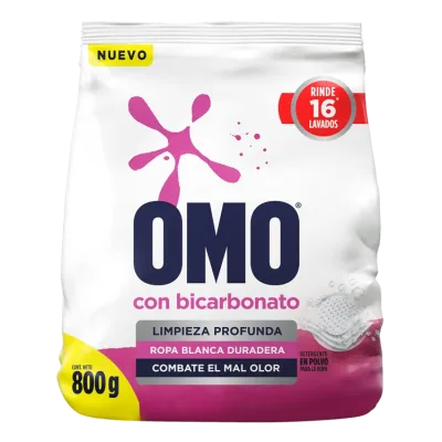 Detergente en Polvo con Bicarbonato 800g Omo