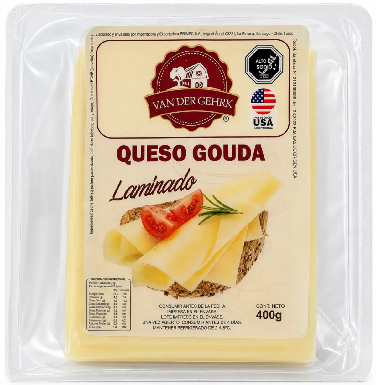 Queso Gouda Laminado 400g Van Der Gehrk