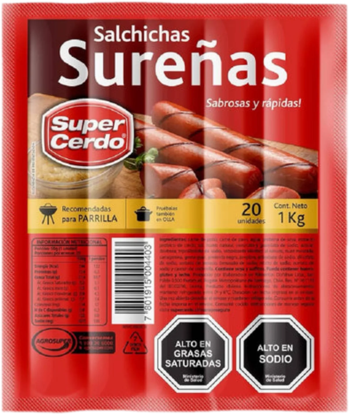 Salchichas Sureñas 1Kg Super Cerdo