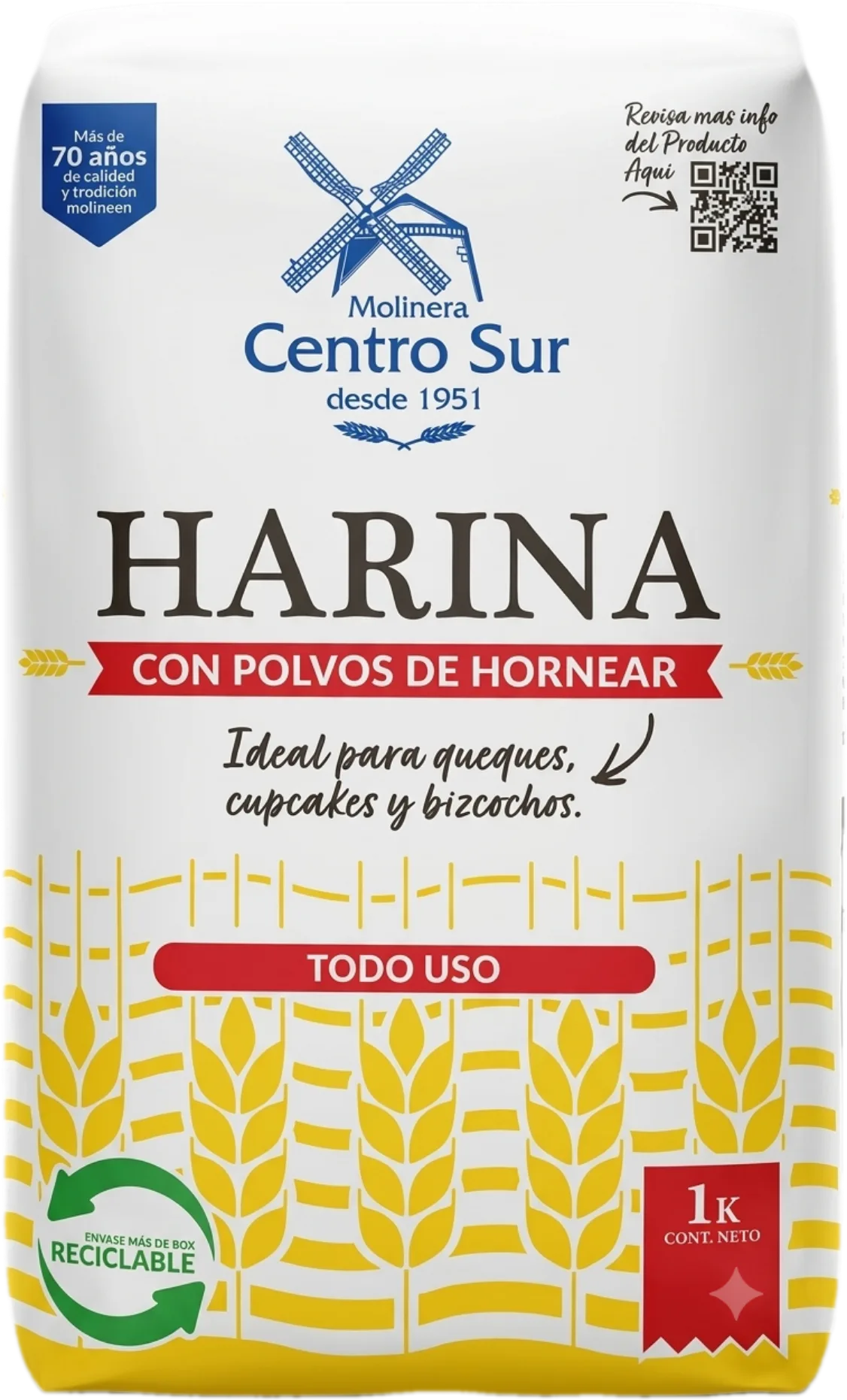 Harina Con Polvos de Hornear 1Kg Molinera Centro Sur