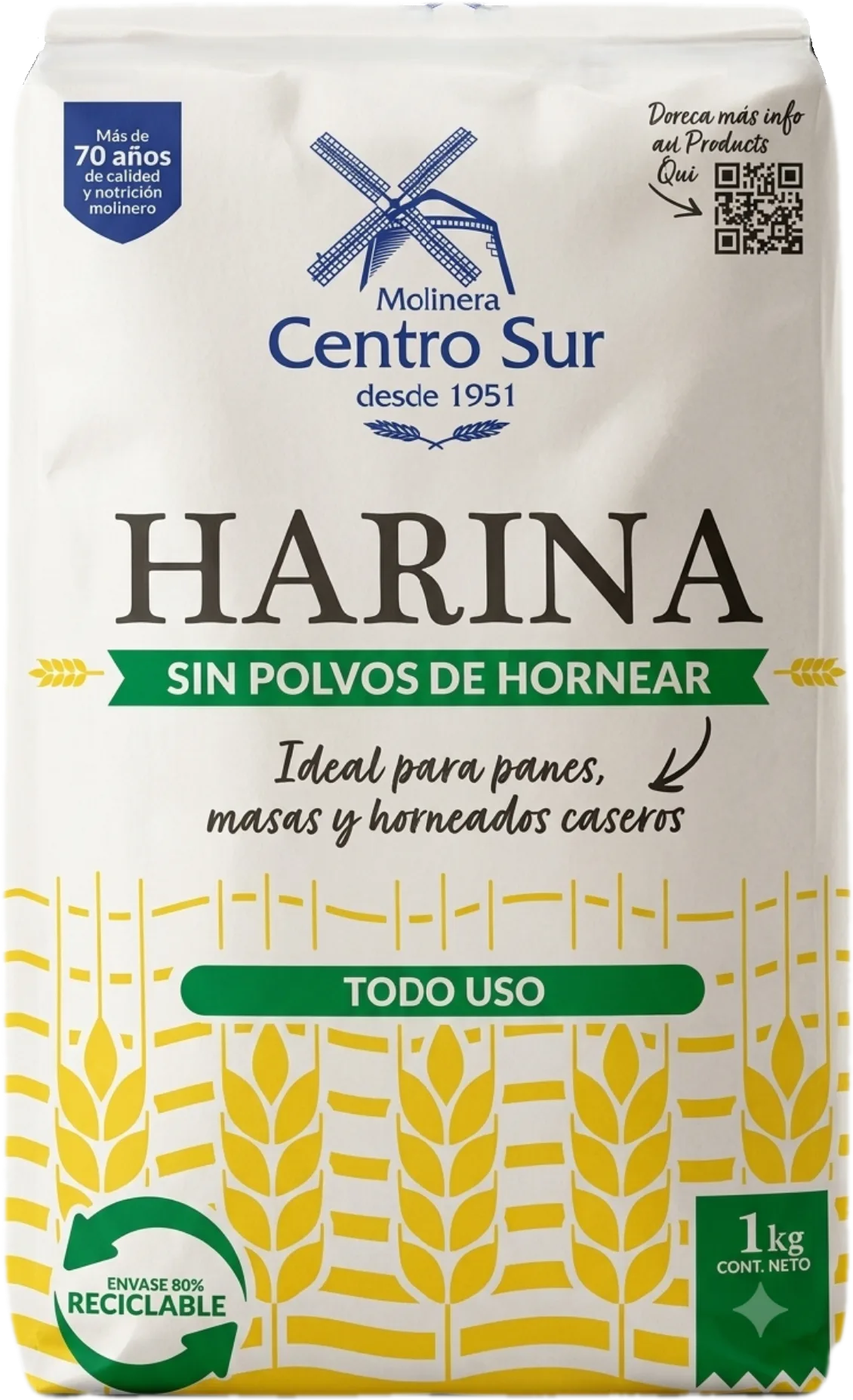Harina Sin Polvos de Hornear 1Kg Molinera Centro Sur