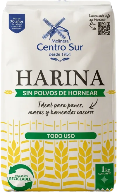 Harina Sin Polvos de Hornear 1Kg Molinera Centro Sur